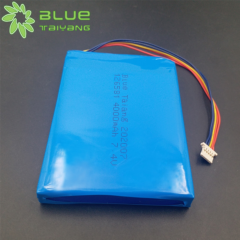 LP126581 7.4v 4000mah 29.6wh lithium polymer rechargeable battery pack